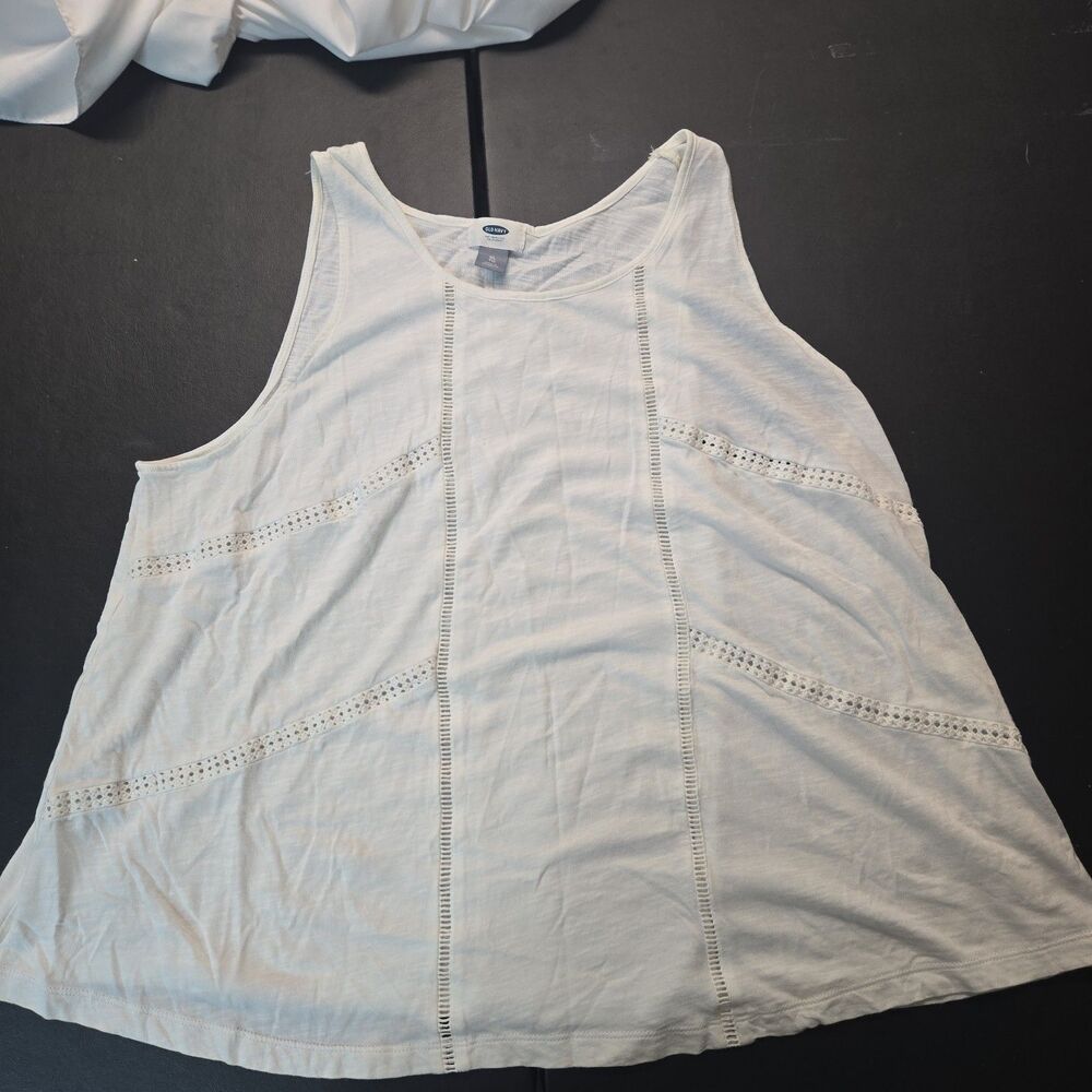 Old Navy Crochet-Panel Tank Top Womens Relaxed Sleeveless Shirt XL White Casual
